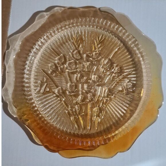 Vintage Carnival Marigold Iridescent Plate 9" Jeannette, Iris Herringbone 1930 - Picture 2 of 5